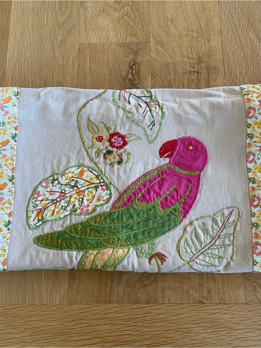 NWOT - Gorgeous Embroidered Pink & Green Bird Table runner